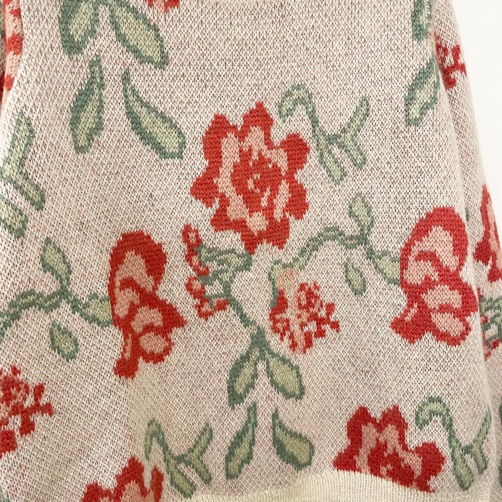 EUC Sezane Romane Floral Sparkle Mohair Wool Sweater Beige Red Small - Picture 6 of 10